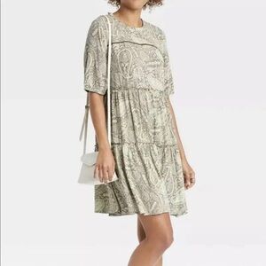 Green Tiered Knee Length Dress